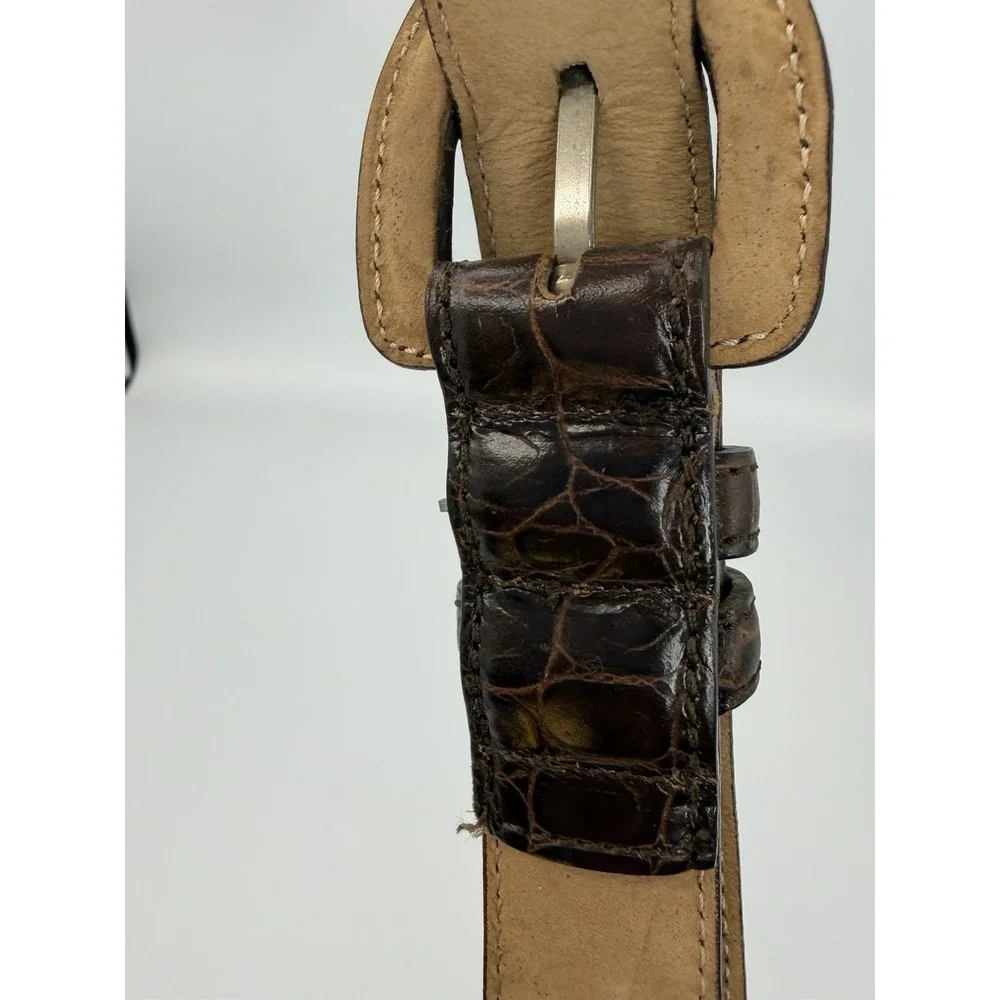 Talbots Brown Croc Embossed Leather Belt Silver Buckle Size X-tra Small/6619